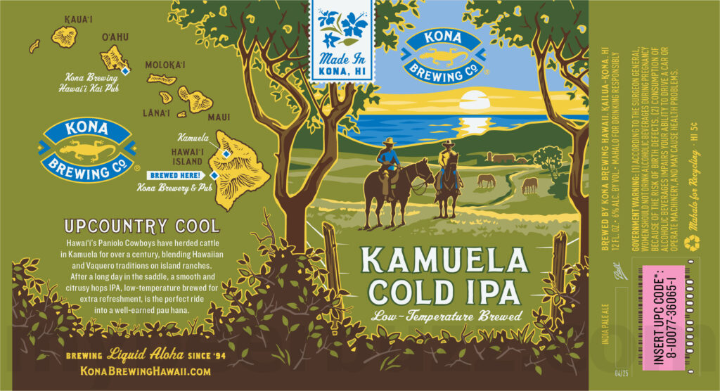 Kona Adding Dragon Fruit IPA, Hibiscus Brut IPA, Mai Time, Kona Light, Mai Time Light, Kamuela Cold IPA, Kamuela Kolsch & Island Colada Cream Ale 11 2025 Kona Kamuela COld IPA 12oz Cans.