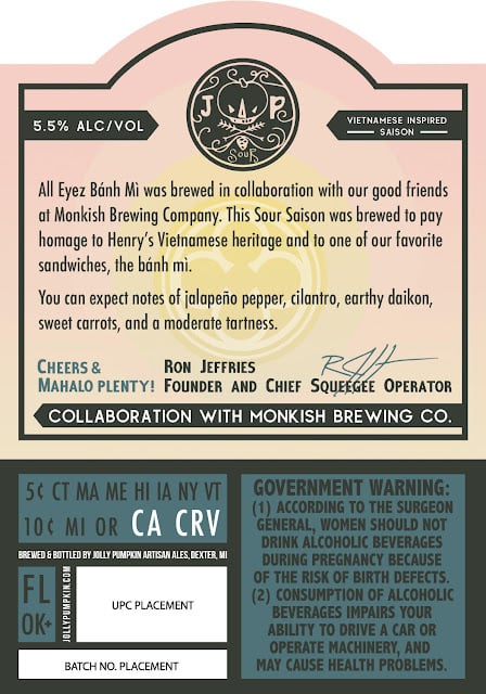 Jolly Pumpkin & Monkish Brewing Collaborate On All Eyez Bánh Mí Jolly Pumpkin & Monkish Brewing Collaborate On All Eyez Bánh Mí