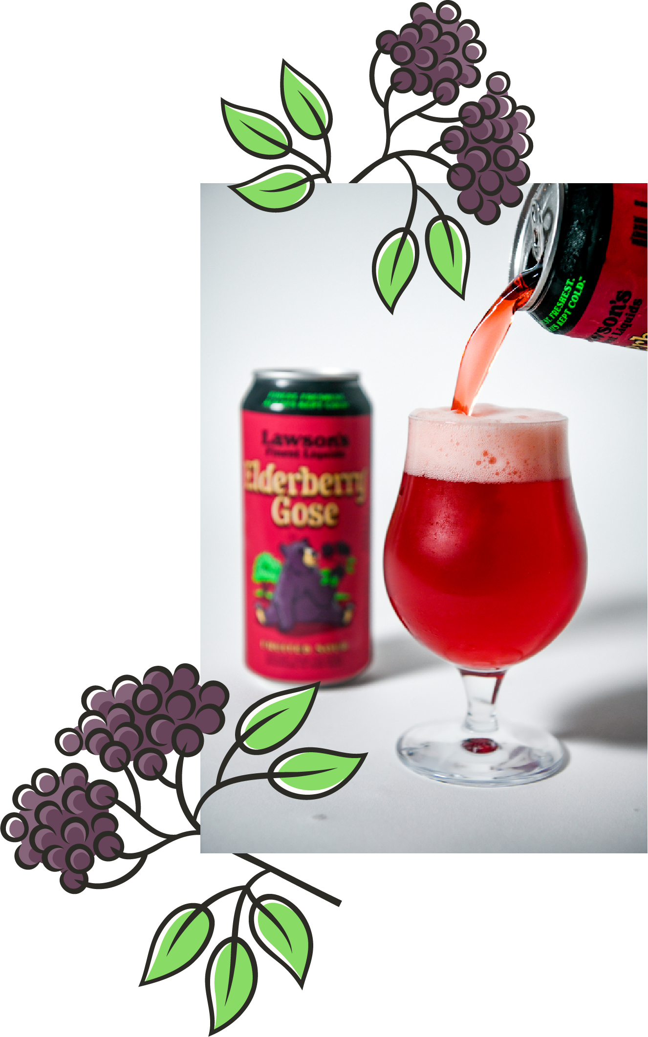 Lawson’s Finest Adding Hazy Rays IPA, Juice Stand, Elderberry Gose & Scrag-arita 9 a glass of red liquid with a straw and a bottle of liquor