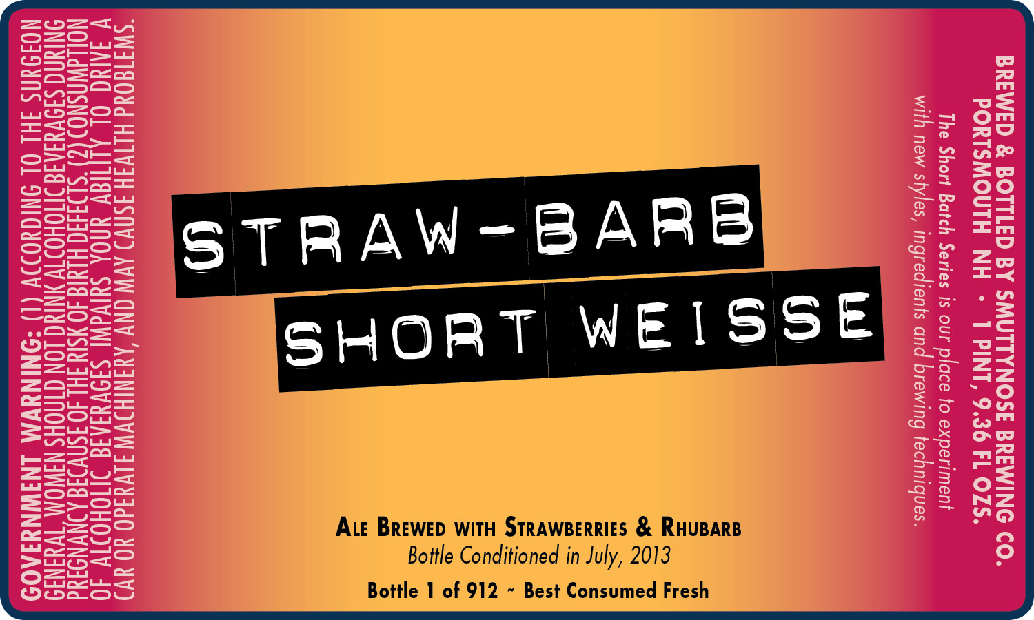 Smuttynose - Big A IPA (9/16), Straw-Barb Short Weiss (9/20) & Scotch Ale (10/7) 9 Straw Barb Short Weisse 2013