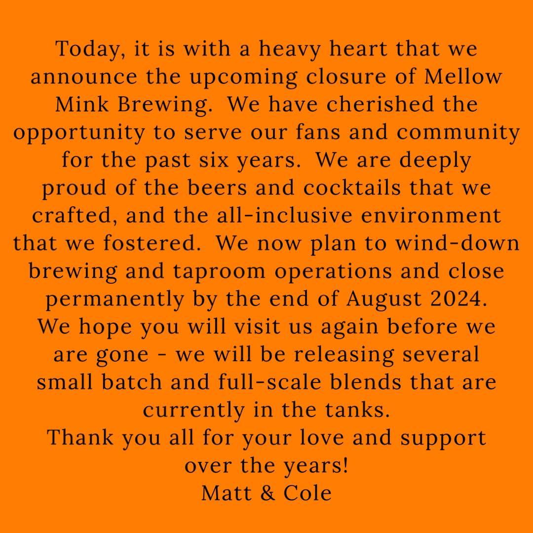 Mellow Mink Brewing Closing In Mechanicsburg, PA 8 apost8 92