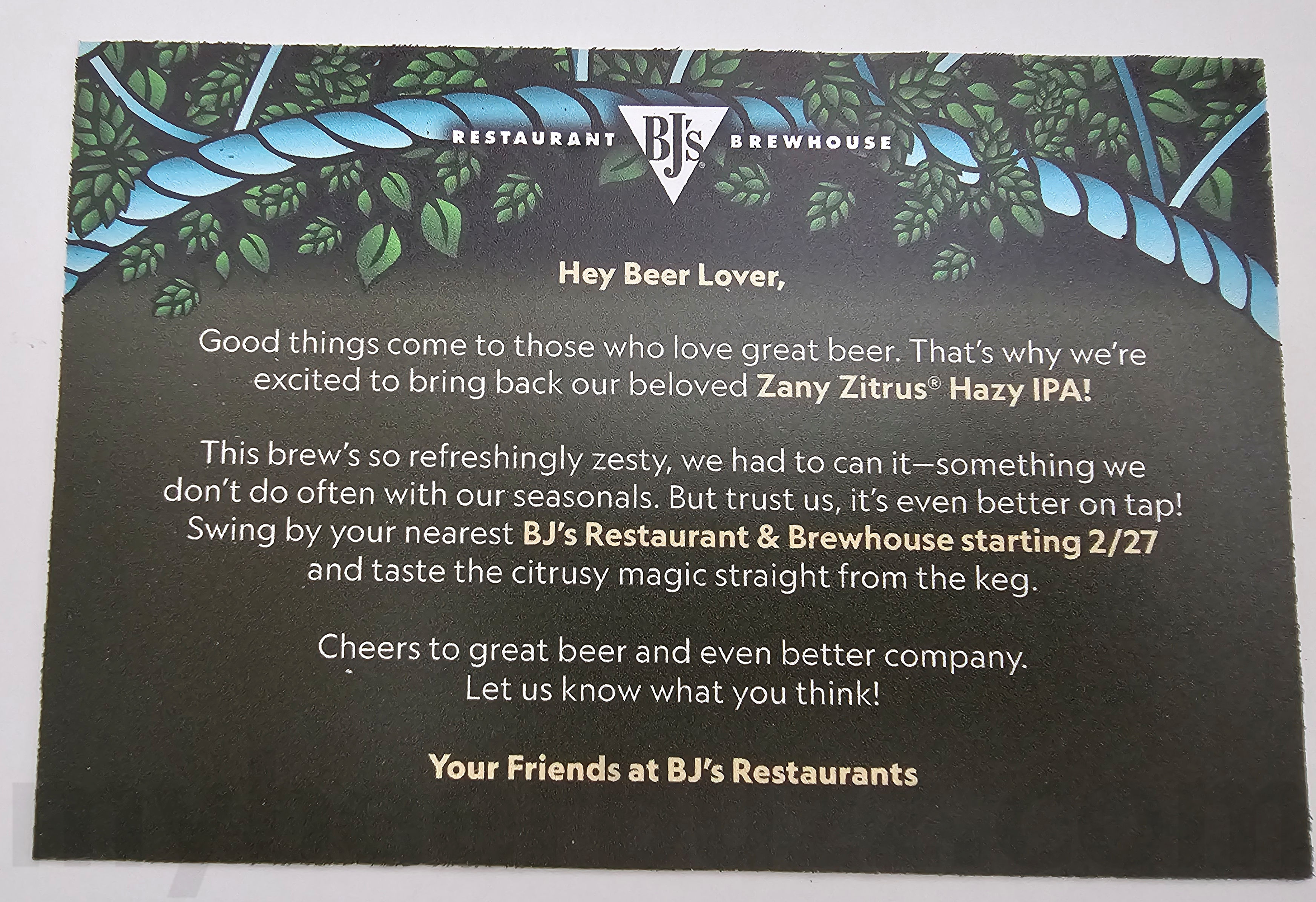 Mybeerbuzz .com Highlights BJ’s Brewhouse Zany Zitrus (Review) Mybeerbuzz .com Highlights BJ’s Brewhouse Zany Zitrus (Review)