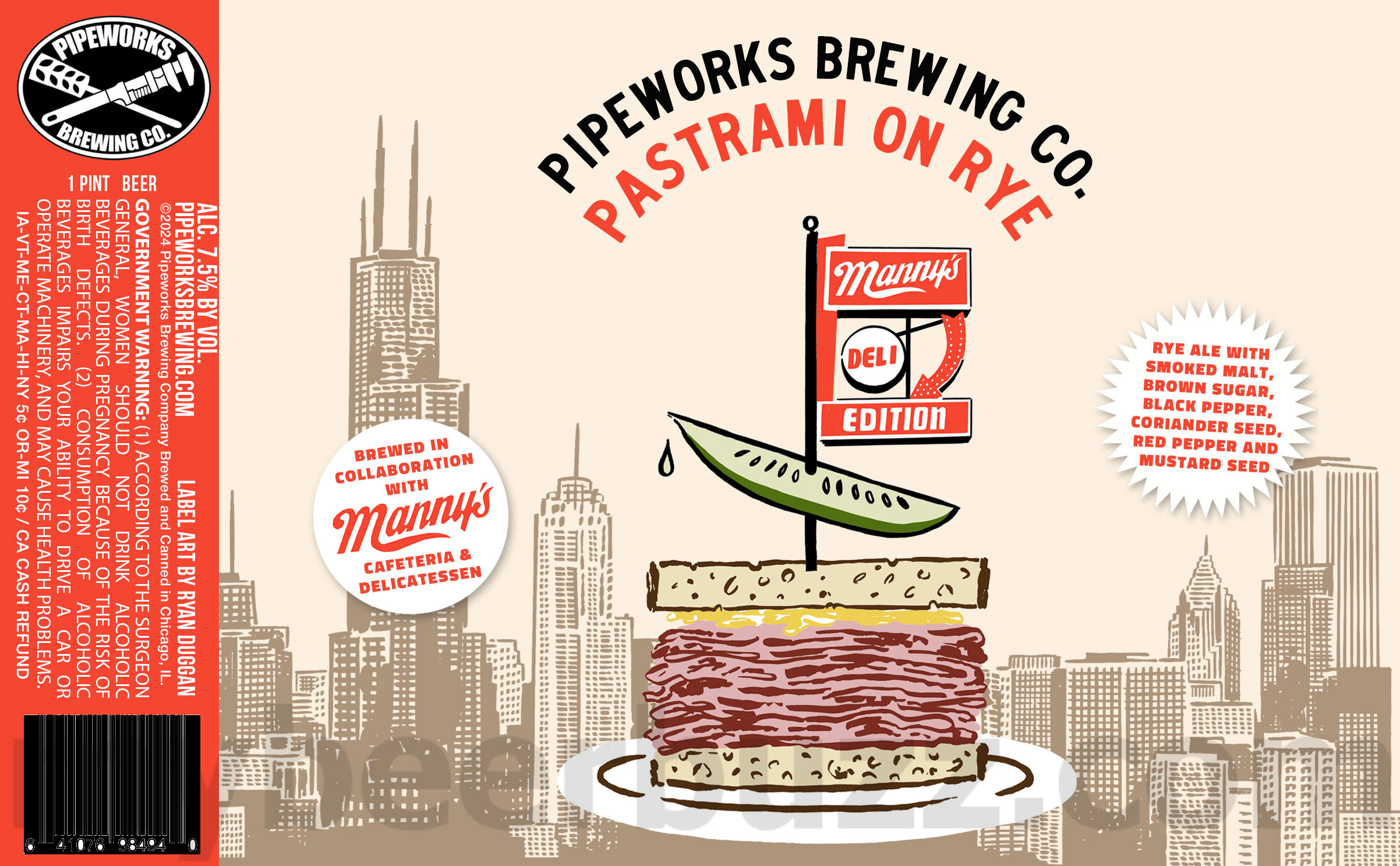 Pipeworks Adding Oak Aged Marzen Lager, Shark Dressed Man, Cloud King, Pastrami On Rye Manny's Edition & Fancy Little Holiday Shindig Cans 11 apostMBB 1170