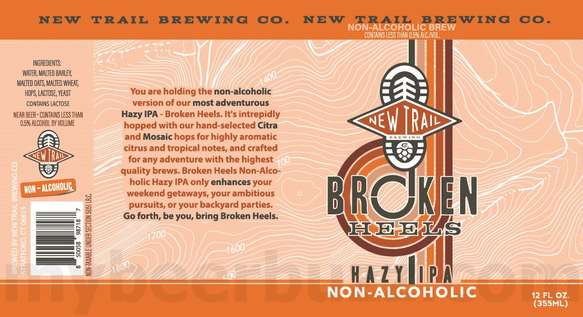 New Trail Working On Blueberry Sour, Trout Bitten, Vivid Glen, Trail Marker, 24/7, The Raven, No Worries, Non-Alcoholic Broken Heel, Moon Lit, Trail Tones, Tropical Fusion, Strawberry Cheesecake Cookie, Peanut Butter Cup Cookie, Talus Dry-Hopped Lazy River Pils, Cascade Dry-Hopped Lazy River Pils, Base Jump, Mosaic Broken Heels & Double Citrus Summit 35 apostMBB 1616