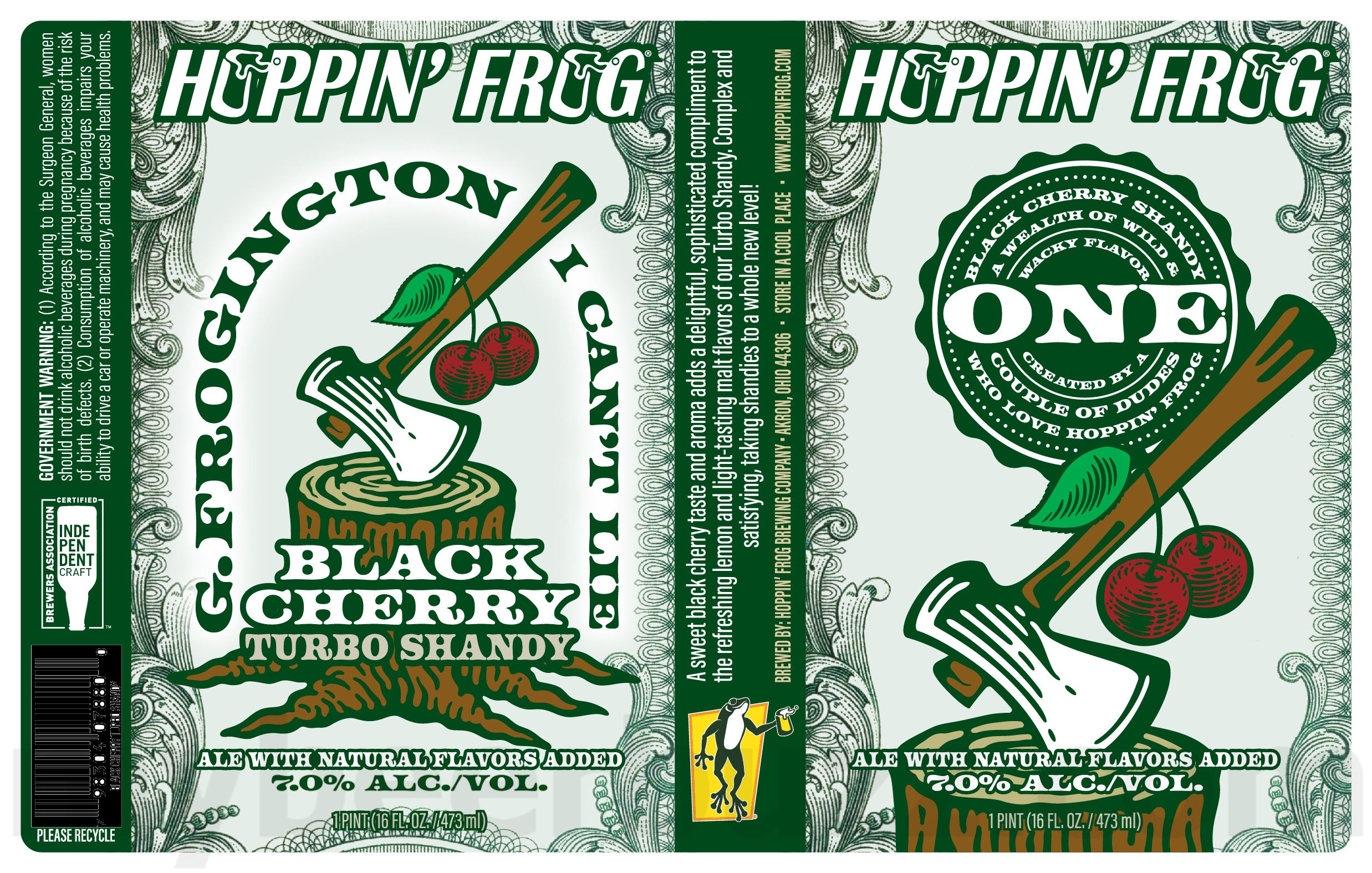 Hoppin’ Frog Adding 19 Jenks 29 Smashing Blonde Ale, Big Bowl O'Granola, G. Frogington I Can't Lie Black Cherry Turbo Shandy & Cognac Barrel-Aged Brandy Alexander Boris The Crusher 9 apostMBB 2058