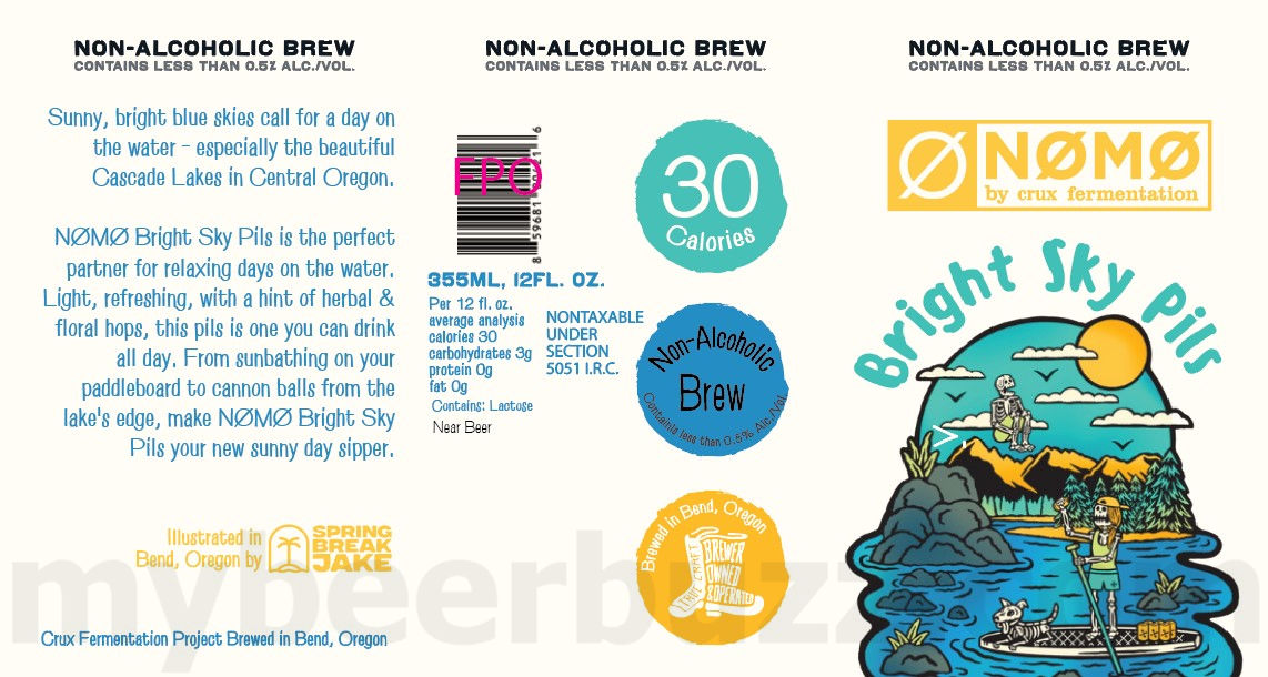 Crux Fermentation Adding Grade A IPA, Galaxy Gazer IPA, Half Brain Hazy IPA, N0M0 Sunset Summit Hazy IPA, N0M0 River Refresher IPA, In The Pocket, Fresh Is Best, Crux Capacitor IPA, N0M0 Feeling Fresh, N0M0 Alpine Apès Hoppy Red, Tough Love 2024/2025, Bright Sky Pils, Crux Capacitor IPA, Snow Cave Winter Ale, Pilz, Straight Outta Harvest, N0M0 All Terrain Amber, Crux Lager, Crux Pale Ale, Crux IPA, Crux Hazy IPA, Crux Pilsner, Beerphoria, Cast Out IPA, N0M0 Wild Horizon Wheat, N0M0 Surf's Up Mexican Style, Crux Capacitor IPA & Slow Rush 46 apostMBB 2550