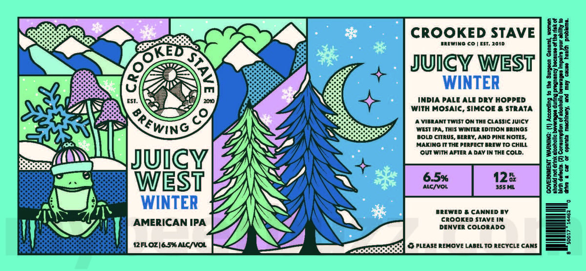 Crooked Stave Adding Mexican Lager, Peach IPA, Nightmare On Brett Blackberry, Vielle, Just Peachy, Ruby Sunrise, Chilly Waters, Apricot Afternoon, Re-Tired, Midnight Rouge, Midnight Blue, Camera Obscura, El Churro, Iced Out, Hibiscus Dream, Afterglow, Sleigh Queen!, Indigo Island, Spon, Coffee Dunkel, Down Under, Road Tripper, Peach Cobbler, Après Pils, Grade A IPA, Gucci Mango, Juicy East, Mexican Lager, NZ Pils, Sour Rosé, Tropical Sour Rosé, Juicy West, Wolf Shirt Wednesday, Peach Juicy West, Juicy West Winter, Bluesberry, Key Lime Sour, Double Juice, Rad Riot, Sour Rosé Glacier, Heart-Shaped Box & Scorpion Bowl 32 apostMBB 3008