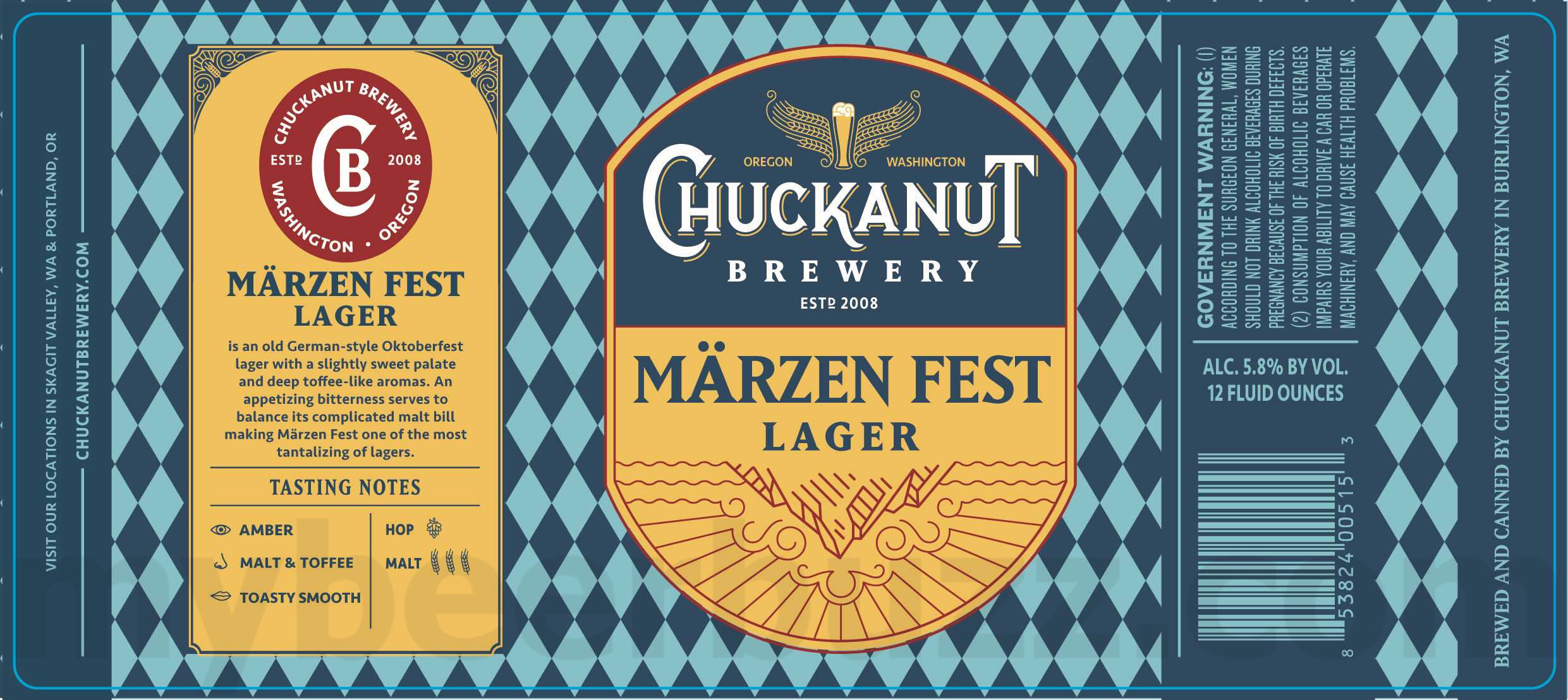 Chuckanut Brewery Adding Barleywine Ale, Barrel Aged Barleywine, Mexican-Style Dark Lager, Japanese Style Lager, Elizabeth & Chuck's West Coast Pils, Marzen Fest Lager, Citra Pilsner, Bohemian-Style Pilsner, CBGB, American Pilsner, Rotbier, Dortmunder, Czech Amber, French Style Pilsner, Gold Label, ESB and Barrel Aged Stout 19 apostMBB 3282