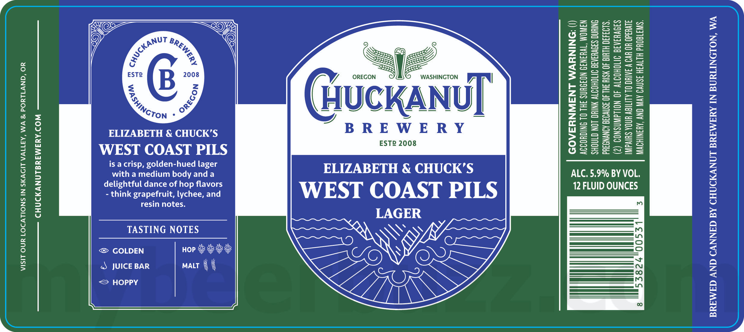 Chuckanut Brewery Adding Barleywine Ale, Barrel Aged Barleywine, Mexican-Style Dark Lager, Japanese Style Lager, Elizabeth & Chuck's West Coast Pils, Marzen Fest Lager, Citra Pilsner, Bohemian-Style Pilsner, CBGB, American Pilsner, Rotbier, Dortmunder, Czech Amber, French Style Pilsner, Gold Label, ESB and Barrel Aged Stout 20 apostMBB 3283
