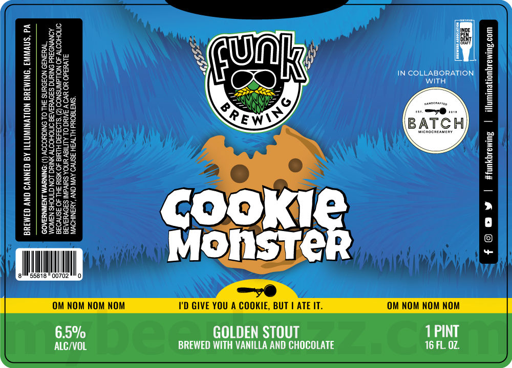 Funk Brewing Adding Blueberry Sour Power, Oatmeal Cookie, Watermelon Sour Power, RnD, Ring Bling, Onyx, Steady, Blood Orange Sour Power, Citrus, Silent Disco, Silent Luau, Iron Menace, Funk Lo-Cal, East vs West, Cookie Monster, Lancaster Stormers IPA, Pipe Dream, Chocolate Dreams & Strong And Pretty 29 apostMBB 3385