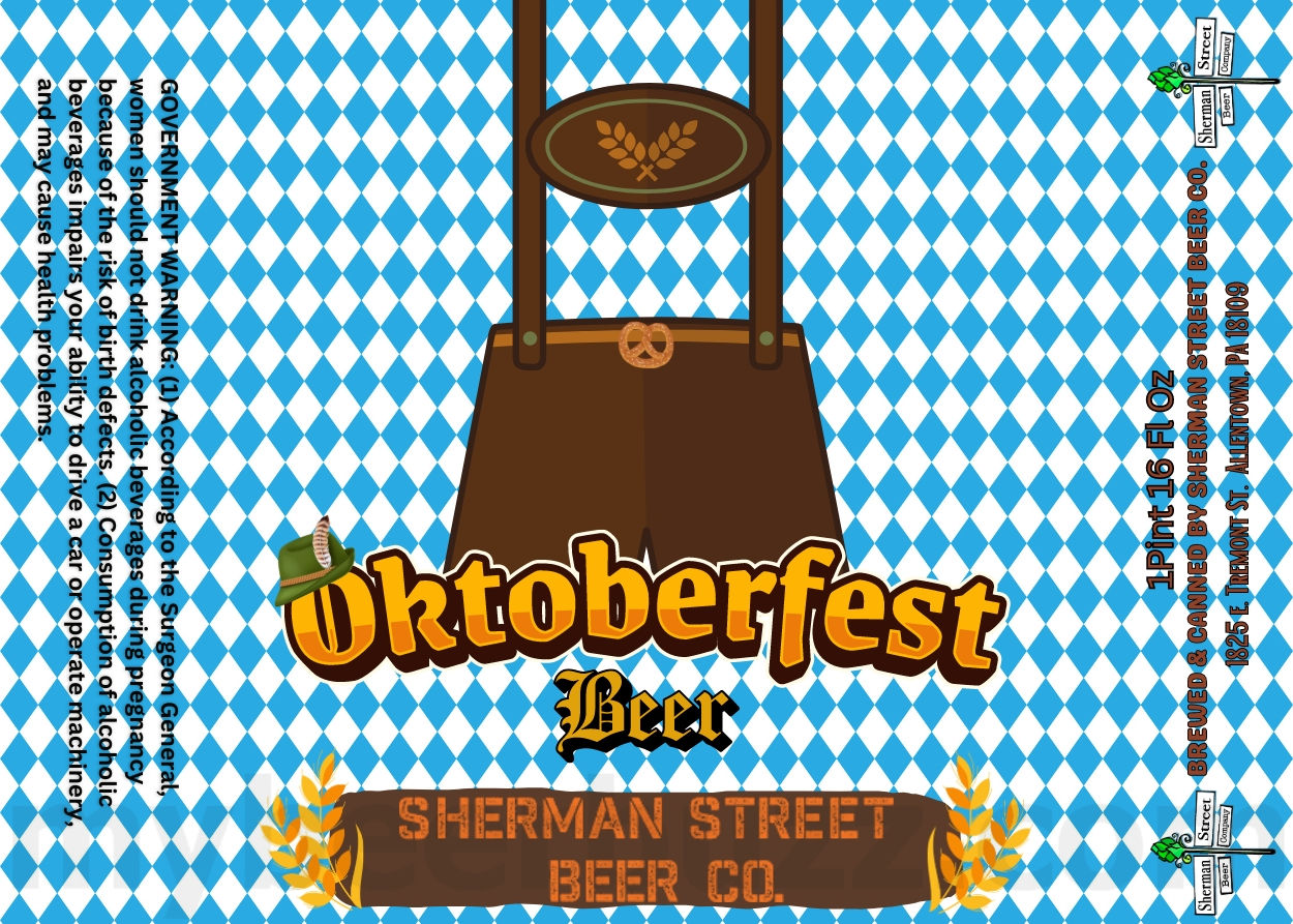 Sherman Street Beer Adding Pumpkinstein, This Is Only A Test, Match IPA, Euro Pils, Beach Bum, Moon Tower, There Can Be Only One, Pale Ale, Not Just Another Pils, Beards For Breasts, Up In Smoke, Dog Day Pilsner, Oktoberfest, The Rev, Double Chocolate Bock Beer, Big In Japan, Pumpkin Ale, Rising Of The Märzen & 21 Cans 17 apostMBB 3418