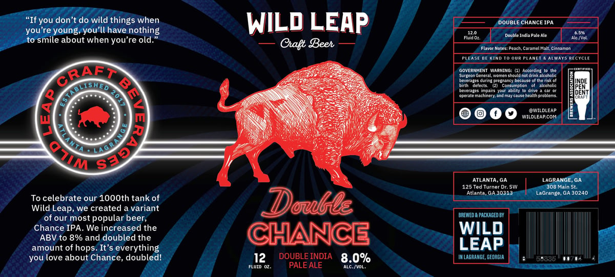 Wild Leap Working On Alpha Abstraction Volume 21, XX, 19, 18, 22, 23, 24, 27, 28, 29 & 17 / Lone Buffalo / Local Gold / Chance IPA / Süperlager / Vacanza / Coast West ‘22 / Blueberry LMN ADE / LMN ADE / Oktoberfest / Birthday Month / Side Bae / Vacanza / Cocoa Caliente / Truck Chaser / Island Haze / Alpha Abstraction Vol XXV / Alpha Abstraction Volume 26 / ETA Hazy IPA / Island Haze / Chance / Buck Wild / Peach Please / Double Chance / Blueberry LMNADE 19 apostMBB 3431