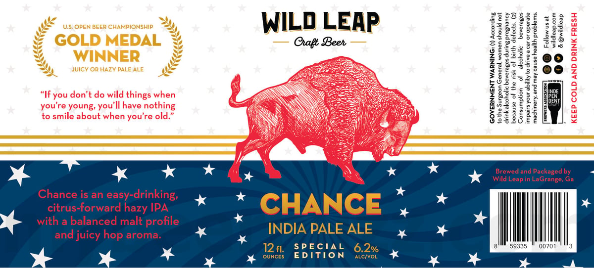 Wild Leap Working On Alpha Abstraction Volume 21, XX, 19, 18, 22, 23, 24, 27, 28, 29 & 17 / Lone Buffalo / Local Gold / Chance IPA / Süperlager / Vacanza / Coast West ‘22 / Blueberry LMN ADE / LMN ADE / Oktoberfest / Birthday Month / Side Bae / Vacanza / Cocoa Caliente / Truck Chaser / Island Haze / Alpha Abstraction Vol XXV / Alpha Abstraction Volume 26 / ETA Hazy IPA / Island Haze / Chance / Buck Wild / Peach Please / Double Chance / Blueberry LMNADE 22 apostMBB 3434