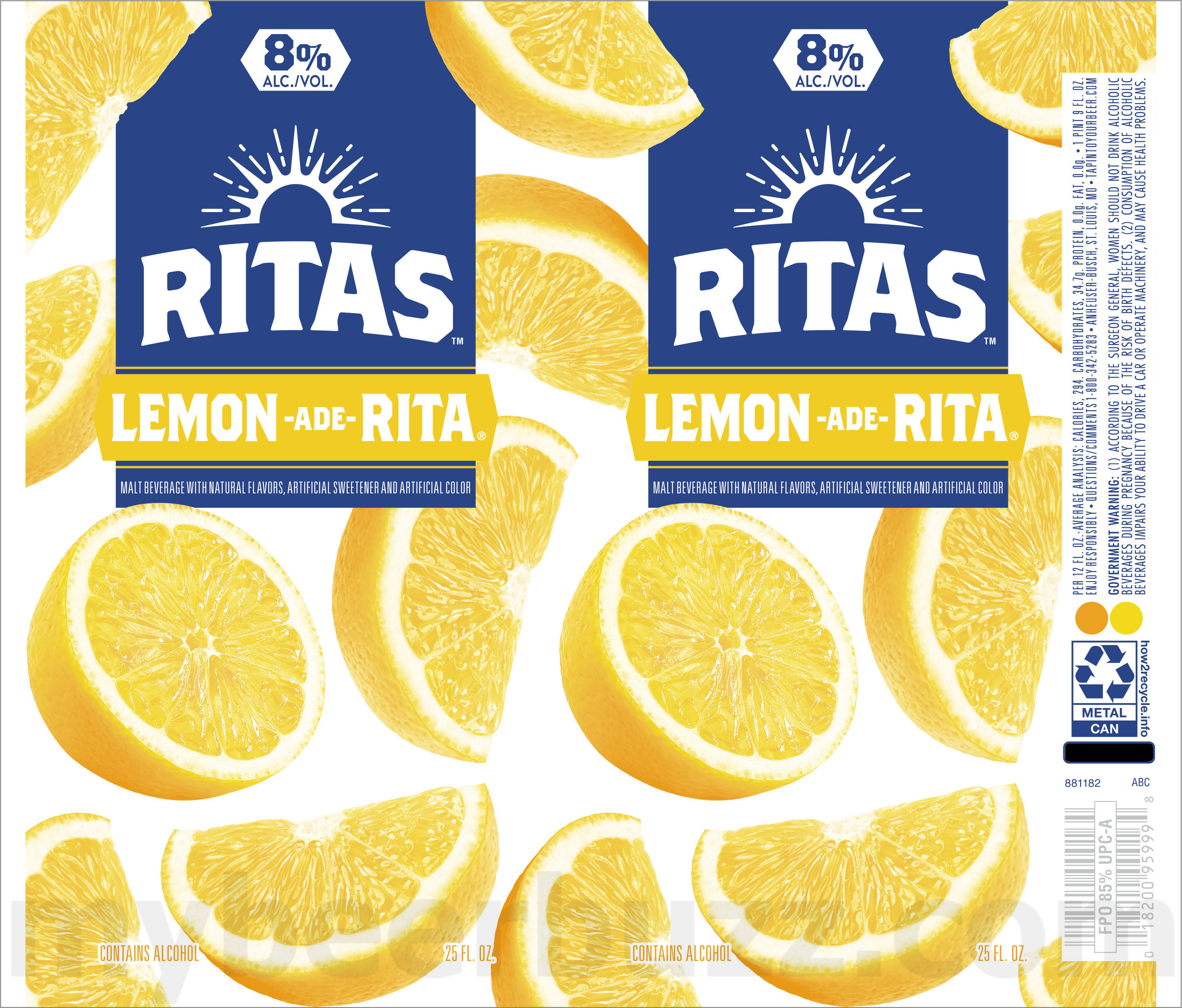 Anheuser-Busch Adding Lemon-Ade-Rita Sparkling Margarita, Straw-Ber-Rita Sparkling Margarita, Lime-A-Rita Sparkling Margarita, Water-Melon-Rita, Raz-Ber-Rita & Mang-O-Rita Sparkling Margarita 12 apostMBB 3786