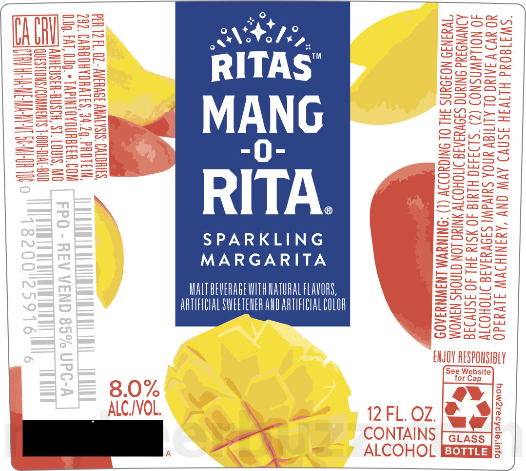 Anheuser-Busch Adding Lemon-Ade-Rita Sparkling Margarita, Straw-Ber-Rita Sparkling Margarita, Lime-A-Rita Sparkling Margarita, Water-Melon-Rita, Raz-Ber-Rita & Mang-O-Rita Sparkling Margarita 14 apostMBB 3787