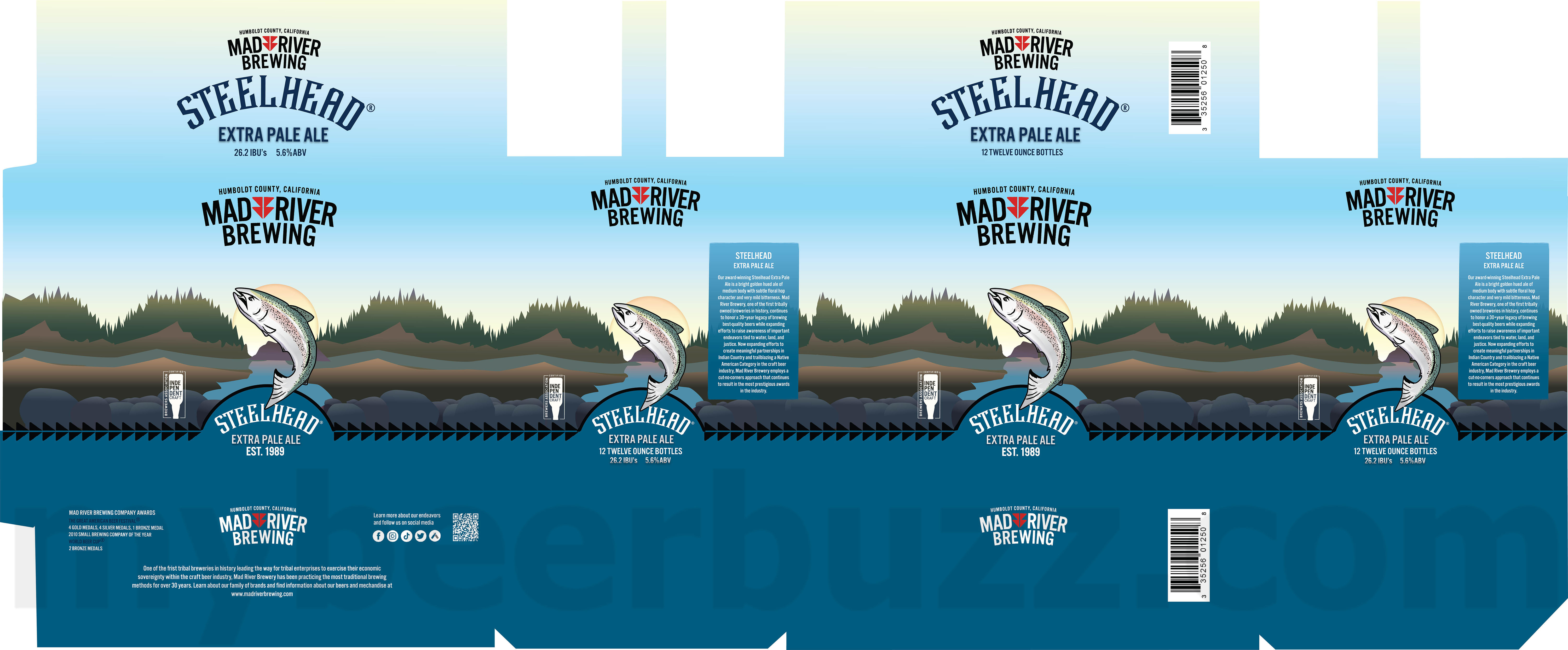 Mad River Updating Jamaica Red & Steelhead Cans / Historic State Park IPA / Canyon Of Dreams / Maize Goddess 32 apostMBB 3914