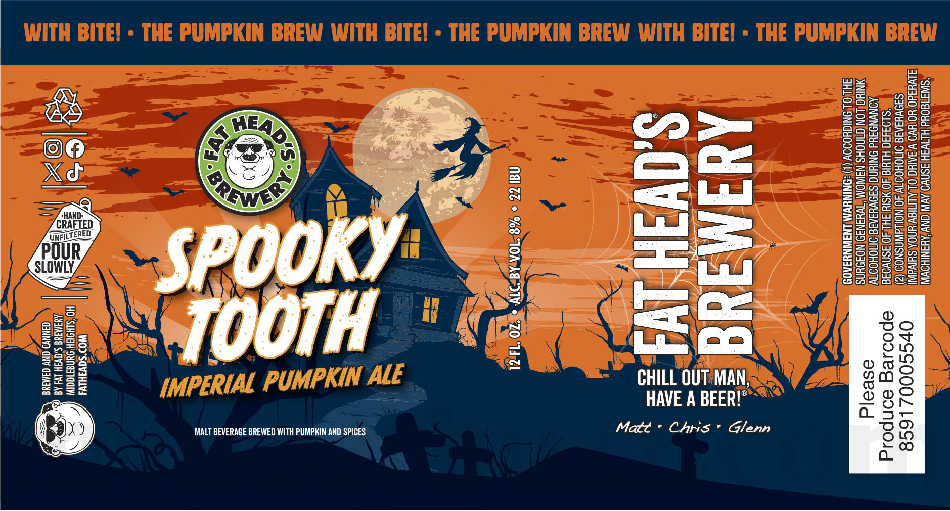 Fat Head’s Adding Super Juicy Hop Juju, 30TH Anniversary, Pimp My Sleigh, Groovy Juice, Hazy Ei8ht, Special Hoperations, Wet-Hopped Head Hunter, Alpenglow, Hop Marauder, I.B.U Sive IPA, Alpha Ambush, Saint Fatty’s Irish Style Red Ale, Fresh Hop Freddy, Spooky Tooth & G’suffa! 8 apostMBB 3938