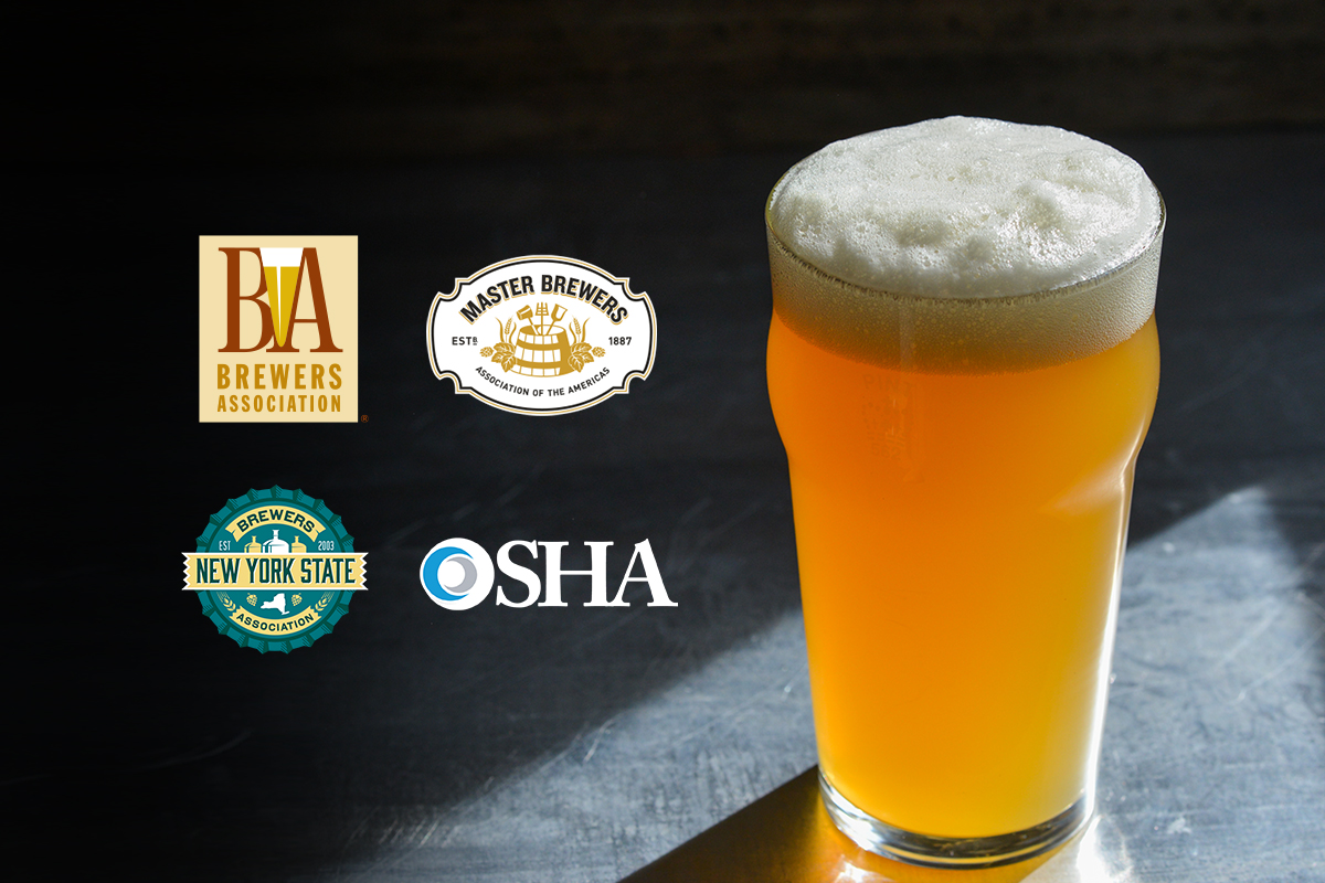 Brewers Association Enters OSHA Industry Alliance with New York 9 hazy beer in nonic pint glass osha mbaa ba nysba logos x