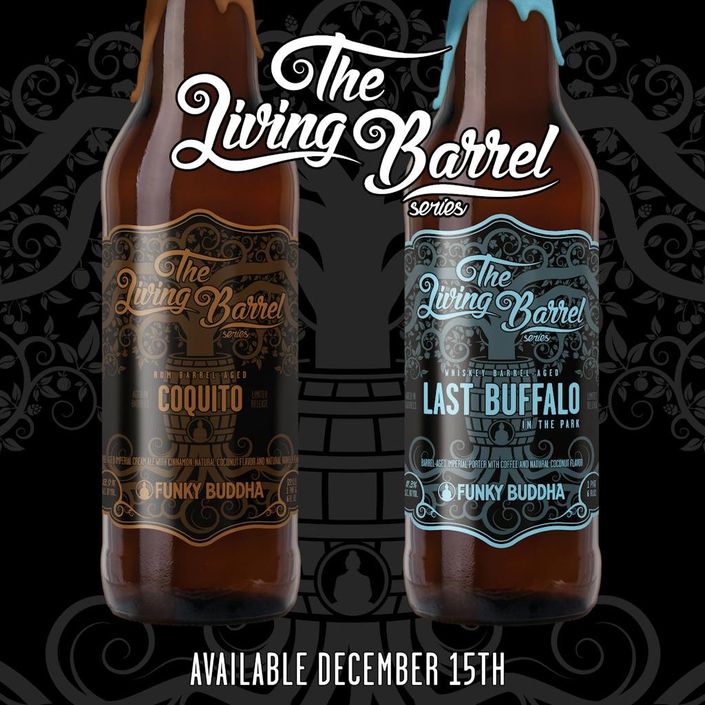 Funky Buddha Adding Mango Smoothie Sour / Hop Gun IPA / Vibin’ Groovable Lager / Tropical Floridian / Last Snow / Floridian / Chant IPA / Whiskey Barrel-Aged Oatmeal Raisin Cookie / French Toast / Butta’ Cup / Rum Barrel-Aged Bushwacker / Maple Bacon Coffee Porter / Cosmic Journey / Barrel-Aged Undefeated Saison / Last Buffalo / Bourbon Barrel-Aged Chocolate Barleywine / Coquito / Barrel-Aged Nikolai Vorlauf / Apple Brandy Barrel-Aged Caramel Apple Pie / Gloves Off 9 livingbarrelrelease