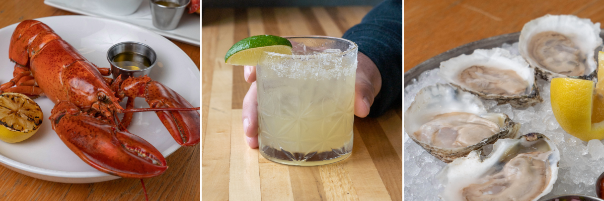Dogfish Head: Weekend of Compelling Ales & Spirits is almost here, and with a new collab on the horizon, it’s a-boat time 12 Dogfish Head Chesapeake & Maine whole Maine lobster, next to a margarita on the rocks and a few oysters on the half shell