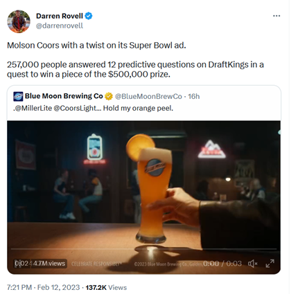 America has spoken: Molson Coors’ first Super Bowl ad in 30 years is a winner 12 Rovell
