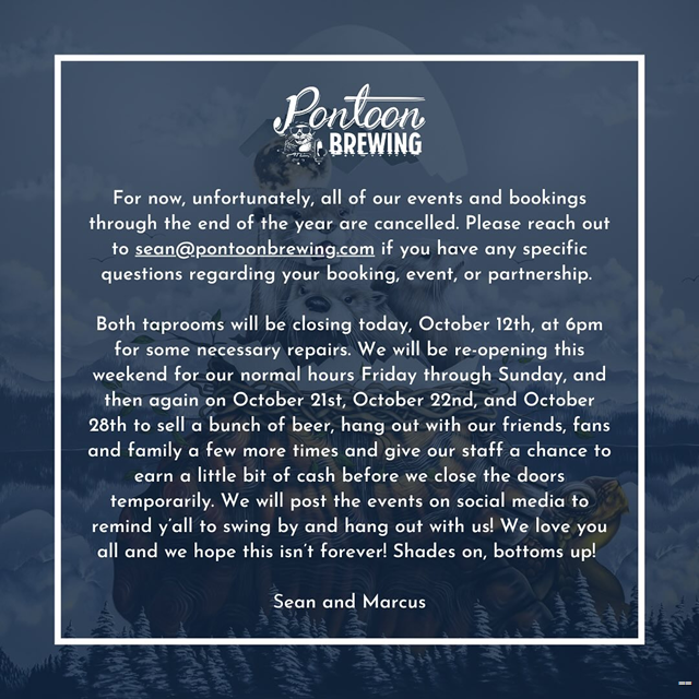 Pontoon Brewing Announces Closure Details Pontoon Brewing Announces Closure Details