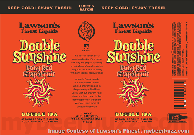 Lawson's Double Sunshine Ruby Red Grapefruit DIPA Lawson's Double Sunshine Ruby Red Grapefruit DIPA
