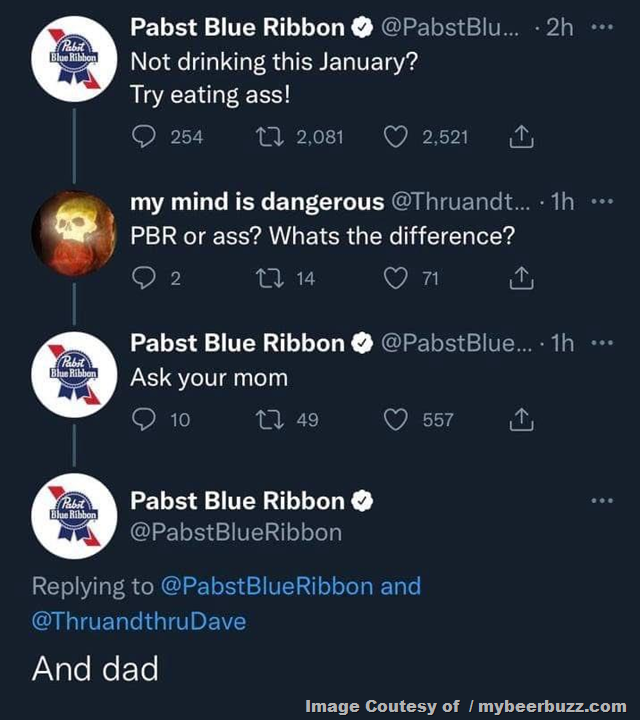 Pabst Blue Ribbon Apologized for Dry January “Eat Ass” Tweet Pabst Blue Ribbon Apologized for Dry January “Eat Ass” Tweet