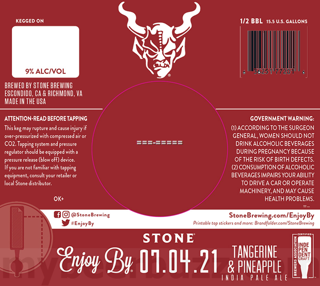 Stone Working On Enjoy By 07.04.21 Tangerine & Pineapple IPA Stone Working On Enjoy By 07.04.21 Tangerine & Pineapple IPA