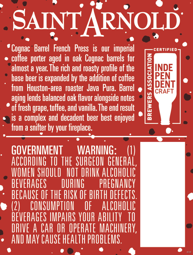 Saint Arnold Working On 2020 Cognac Barrel French Press Saint Arnold Working On 2020 Cognac Barrel French Press