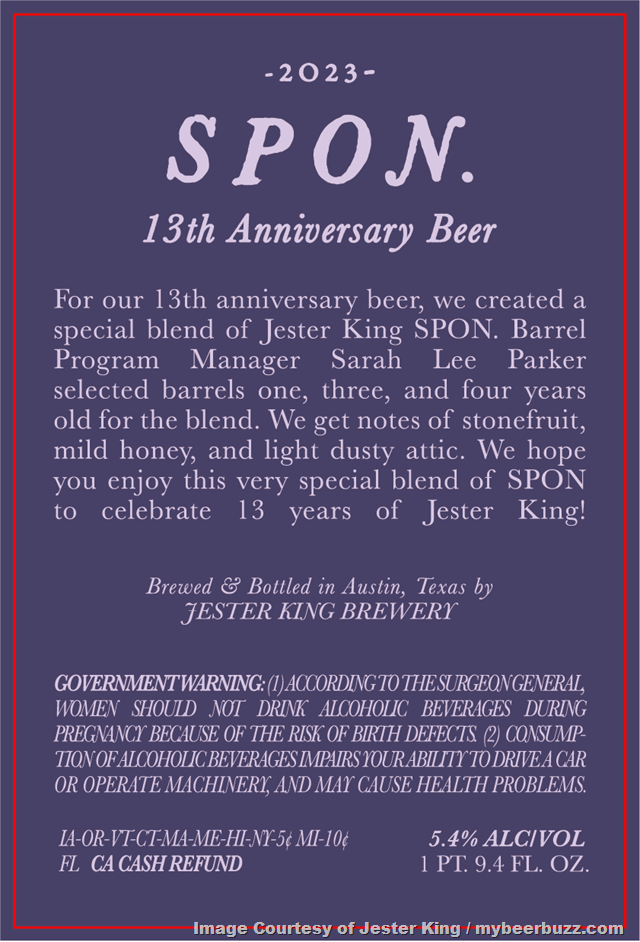 Jester King Adding 2023 SPON 13th Anniversary Beer Jester King Adding 2023 SPON 13th Anniversary Beer