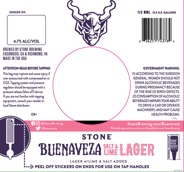 Stone Adding Buenaveza Salt & Lime Lager Kegs Stone Adding Buenaveza Salt & Lime Lager Kegs