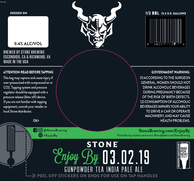 Stone Expanding Enjoy By Family With Enjoy By 03.02.19 Gunpowder Tea IPA Stone Expanding Enjoy By Family With Enjoy By 03.02.19 Gunpowder Tea IPA