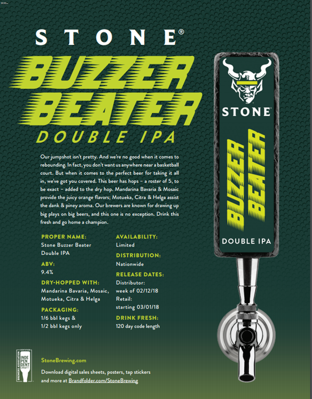 Stone IPA Madness Coming For March Madness 2018 (Buzzer Beater DIPA) Stone IPA Madness Coming For March Madness 2018 (Buzzer Beater DIPA)