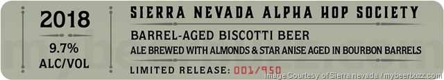 Sierra Nevada 2018 Alpha Hop Society- Barrel Aged Biscotti Beer, Cinnamon Swirl & Cherry Quad Sierra Nevada 2018 Alpha Hop Society- Barrel Aged Biscotti Beer, Cinnamon Swirl & Cherry Quad