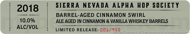 Sierra Nevada 2018 Alpha Hop Society- Barrel Aged Biscotti Beer, Cinnamon Swirl & Cherry Quad Sierra Nevada 2018 Alpha Hop Society- Barrel Aged Biscotti Beer, Cinnamon Swirl & Cherry Quad