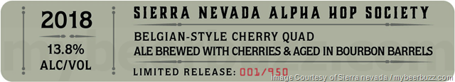 Sierra Nevada 2018 Alpha Hop Society- Barrel Aged Biscotti Beer, Cinnamon Swirl & Cherry Quad Sierra Nevada 2018 Alpha Hop Society- Barrel Aged Biscotti Beer, Cinnamon Swirl & Cherry Quad