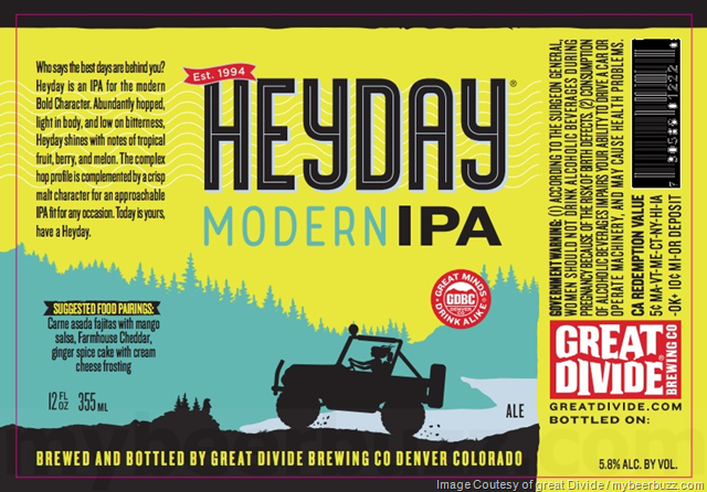 Great Divide Updating Heyday Modern IPA Cans & Bottles Great Divide Updating Heyday Modern IPA Cans & Bottles