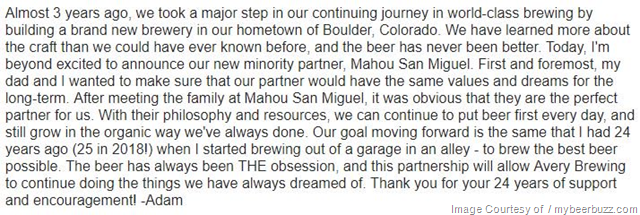 Avery Brewing Sells Minority Stake To Mahou San Miguel Avery Brewing Sells Minority Stake To Mahou San Miguel