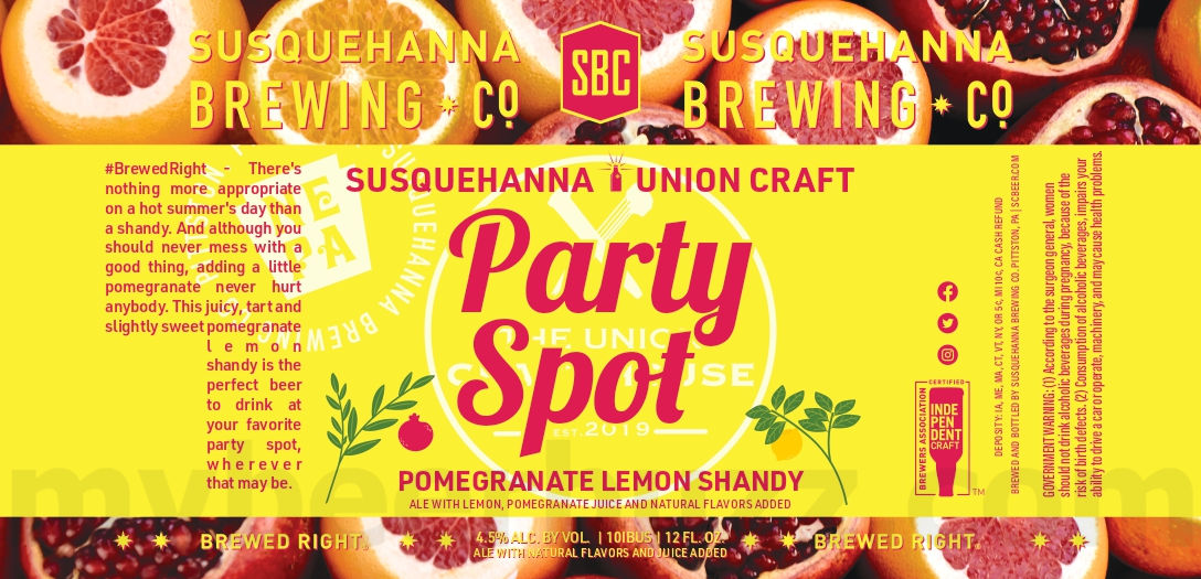 Susquehanna Brewing Adding Party Spot Pomegranate Lemon Shandy Susquehanna Brewing Adding Party Spot Pomegranate Lemon Shandy