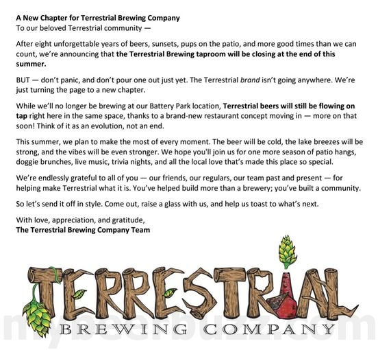 Terrestrial Brewing Announces Closure In Cleveland, OH Terrestrial Brewing Announces Closure In Cleveland, OH