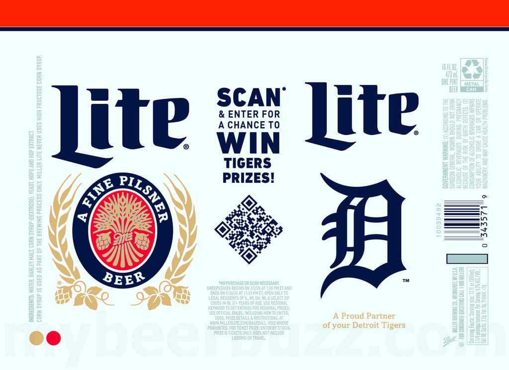 2025 Miller Lite Detroit Tigers 16-oz Cans