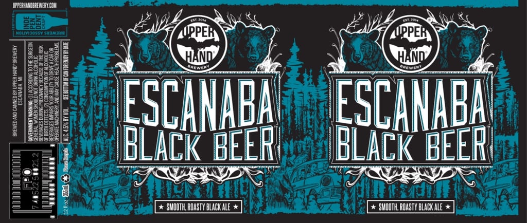 Upper Hand Brewery Updates Packaging For Escanaba Black Beer, UPA, Upper Hand Lager & 906 7 2026 Upper Hand Escanaba Black Beer 12-oz Cans