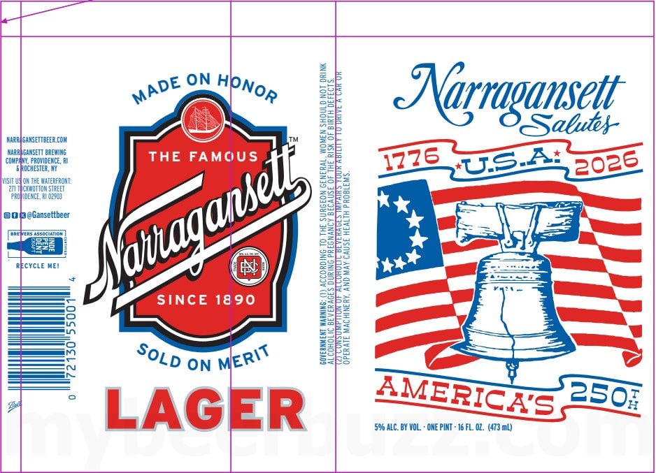2026 Narrahansett Lager America's 250th 16-oz Cans