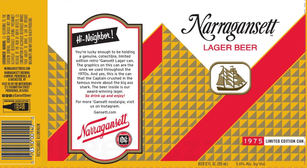 2026 Narragansett Lager Beer 1975 Limited Edition Can 12-oz Cans