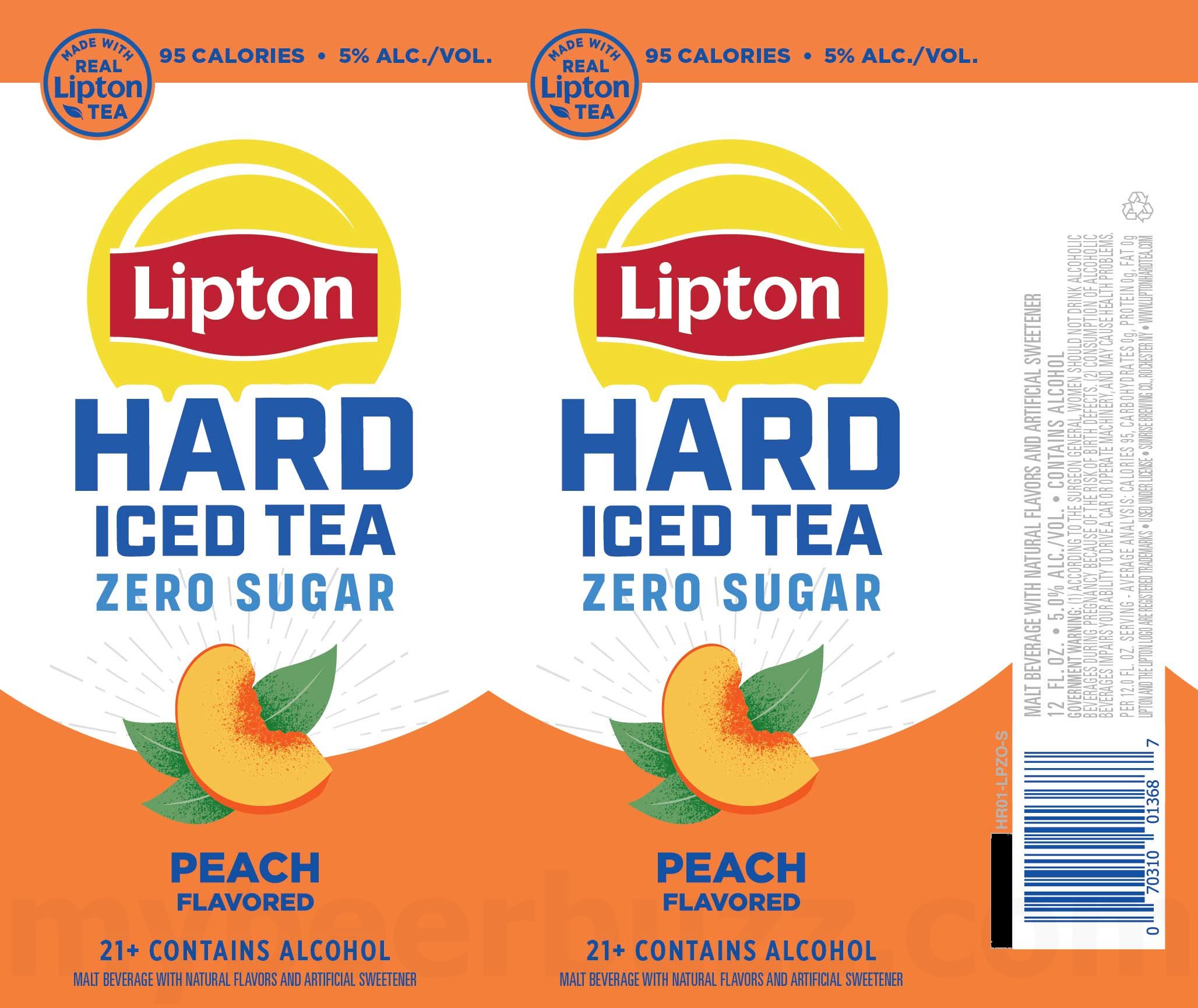 Lipton Hard Iced Tea Zero Sugar Peach 12oz Cans