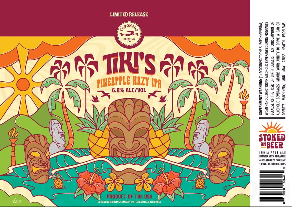 2025 Coronado Brewing Tiki's Pineapple Hazy IPA 16-oz Cans