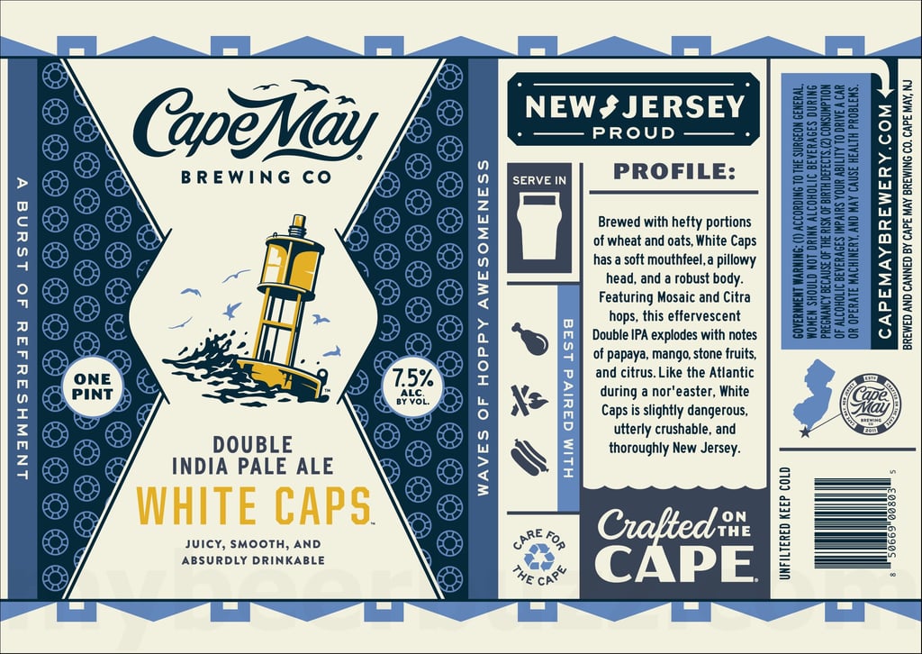 Cape May & Night Shift Collaborate On Brew Berry Cans / Always Ready / Sawyer’s Swap / That Cherry Lime Good Good / White Caps / Cutback / Strawberry Sunset / Key Lime Corrosion / Coffee Stout / Anniversary Ale 9 / Rosé Du Gosé / Summa Down Unda / Cape May Lager / Tiny Drink Umbrella / Double Crushed / Boughs Of Barley 7 2026 Cape May White Caps DIPA 16-oz Cans