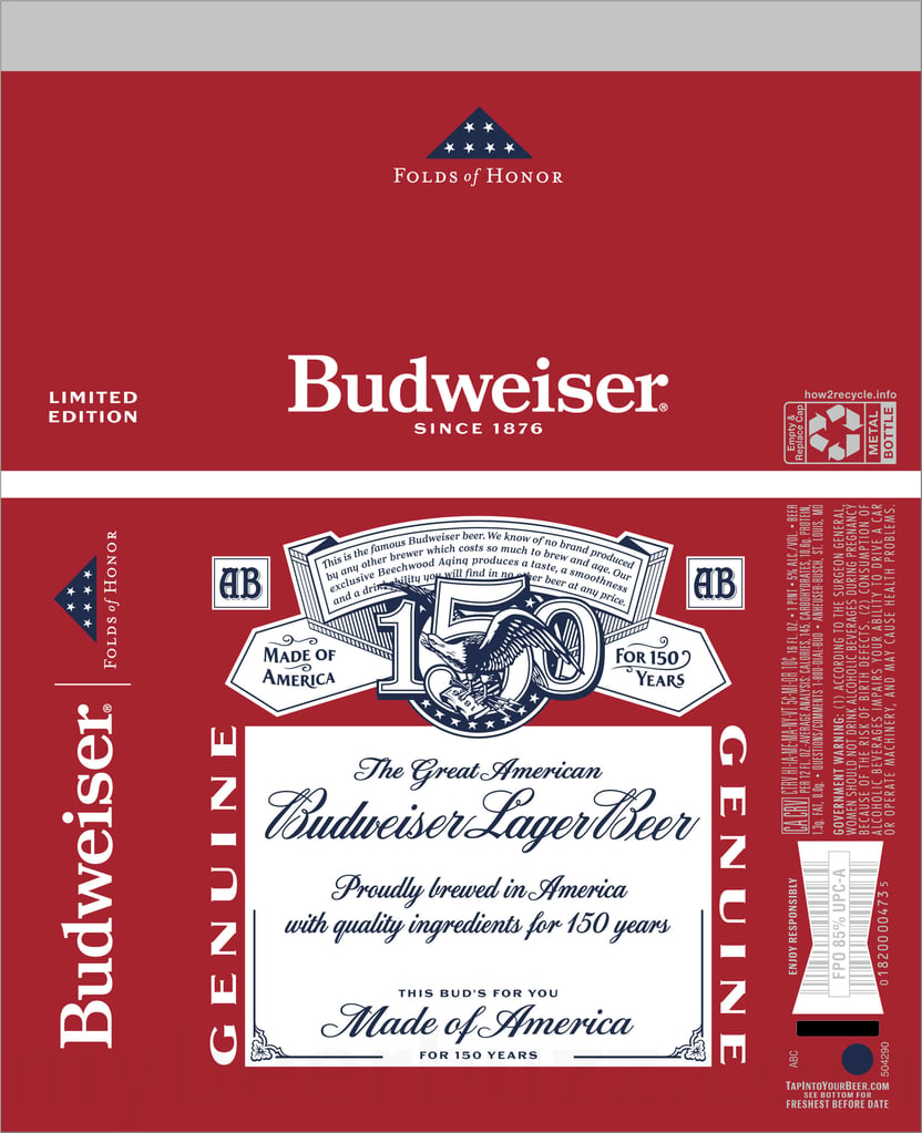 2025 Budweiser Folds Of Honor 150th 16-oz CansAnniversary