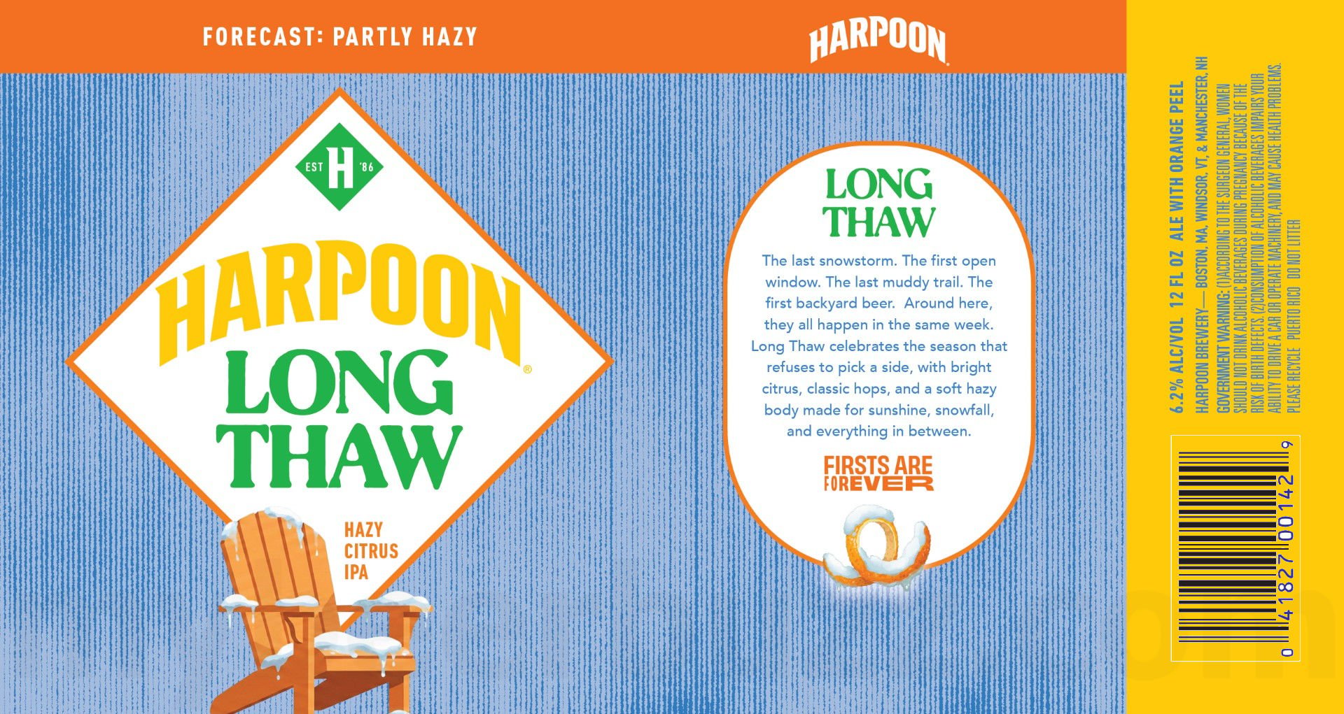 Harpoon Updating The Long Thaw Hazy IPA w/Coriander 8 2026 Harpoon Long Thaw Citrus IPA 12-oz Cans
